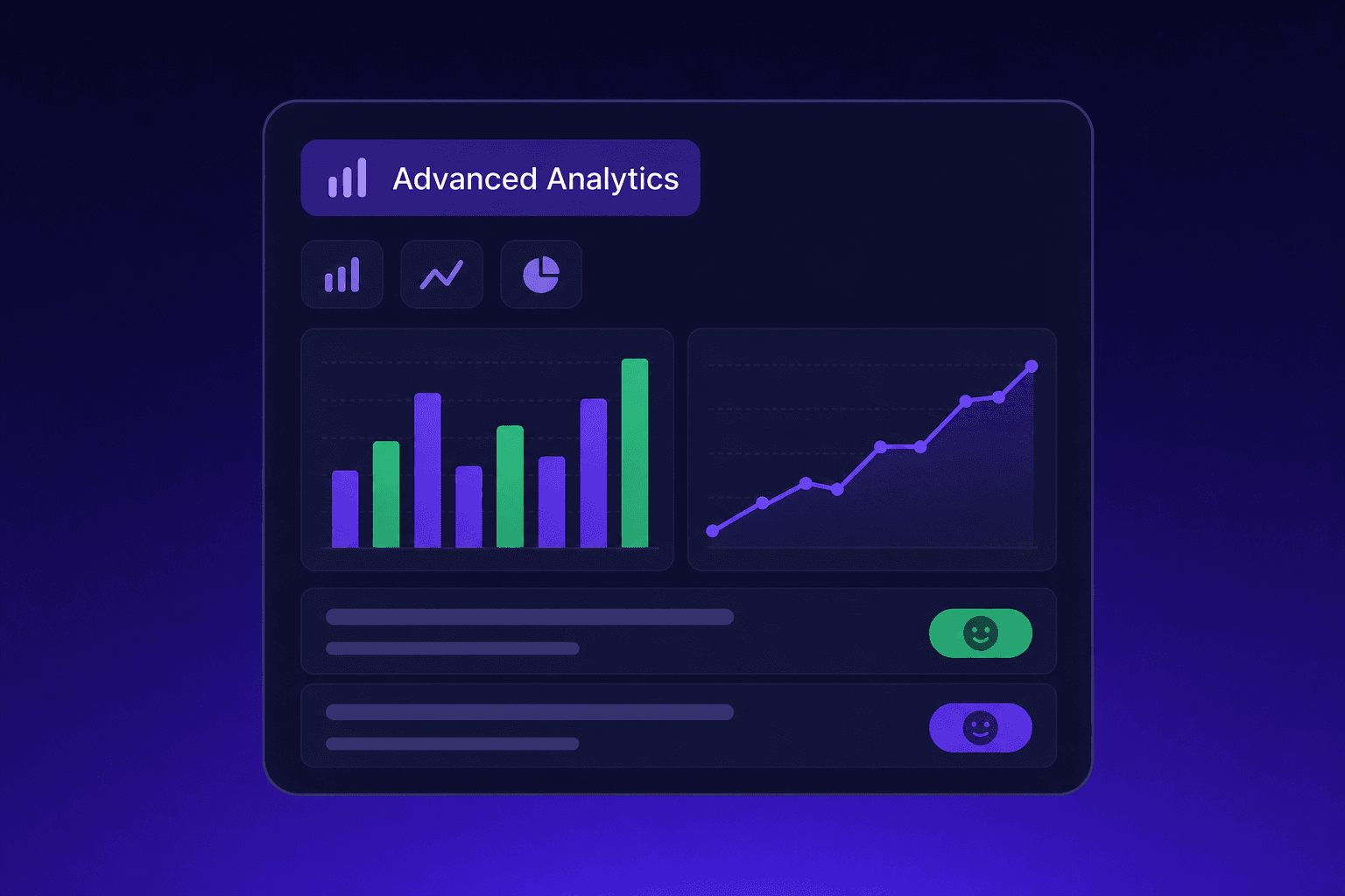 Advanced analytics dashboard with custom reports built from any data source